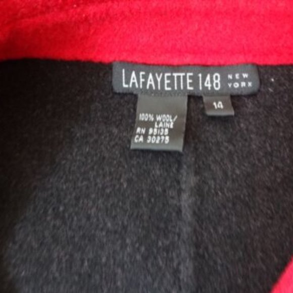 LAFAYETTE 148 NY RED BLACK STITCHES 100% WOOL HIDDEN BUTTONS DOWN JACKET 14 NWOT - Picture 5 of 6